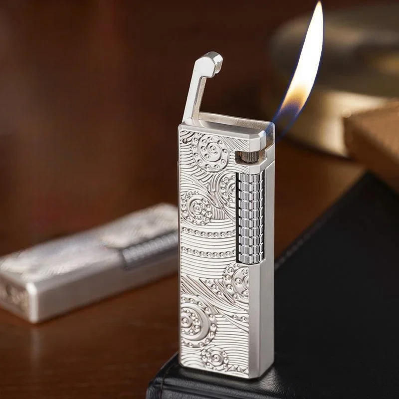 Retro Mechanical Wheel Oblique Flame Open Flame Side-sliding Lighter Metal Body Portable Travel Gifts for Boys Wholesale