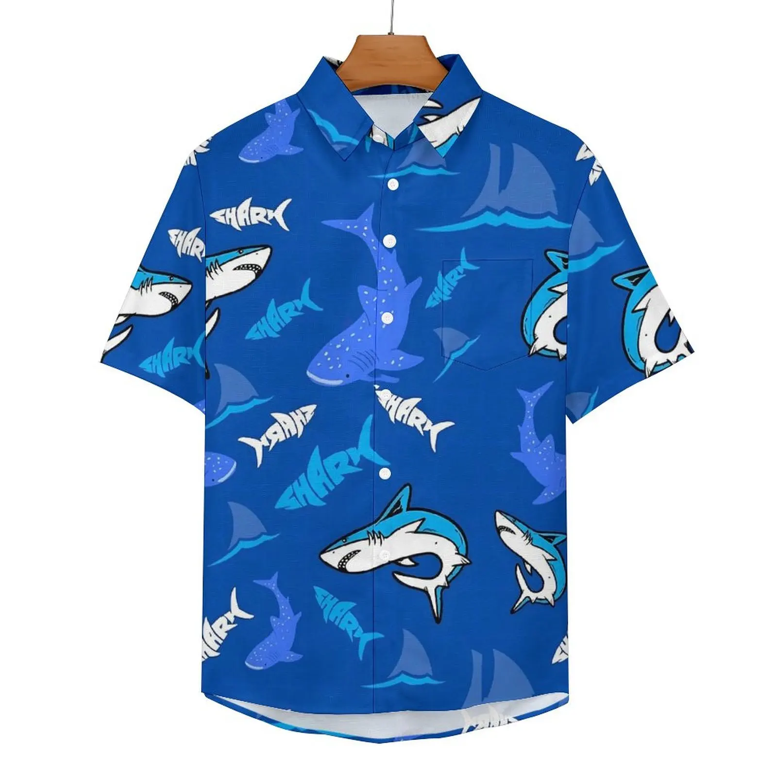 

Blue Sharks Casual Shirt Animal Print Beach Loose Shirt Hawaiian Trending Blouses Short Sleeves Graphic Oversized Clothing