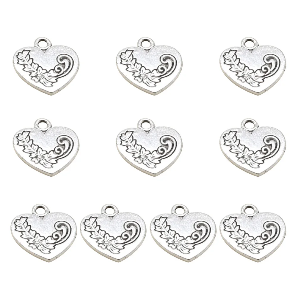

10 шт. подвески из сплава в форме сердца, двухсторонняя резьба, аксессуары для изготовления ювелирных изделий своими руками для ожерелья, браслета, сережек