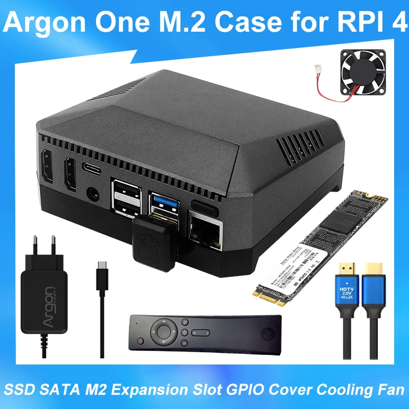 

Raspberry Pi 4 Argon M.2 Aluminum Case SATA SSD to USB 3.0 Built-in Cooling Fan 128G 512G SSD Card Optional for Raspberry Pi 4 B