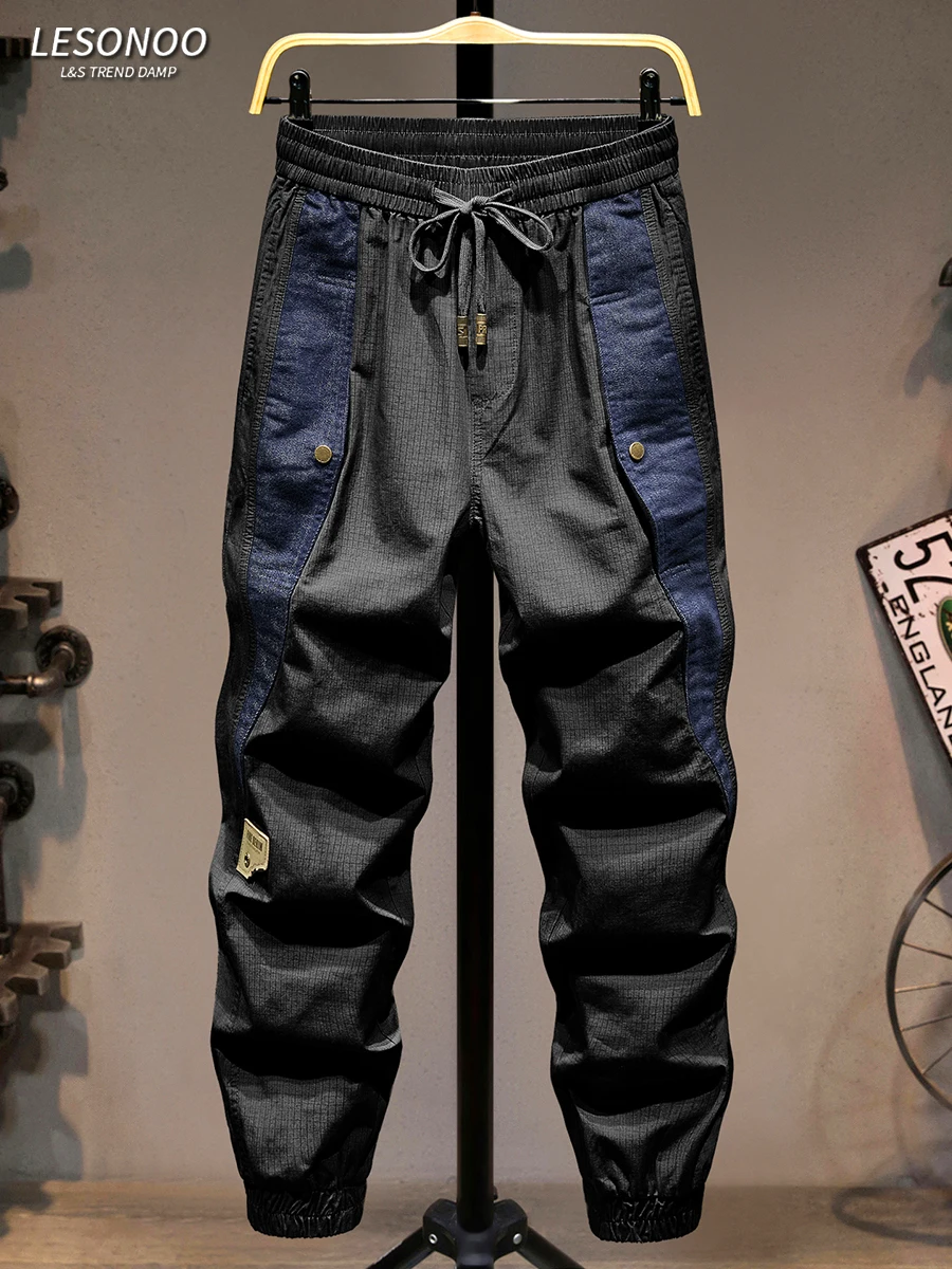 

Trendy Bla Elastic Waist Casual Pants Men Loose Rope Tied Pants Youth Faion Color Blo Cuffed Pants Comfortable Cotton