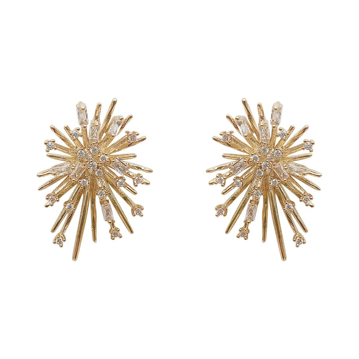 أقراط زهور للألعاب النارية للنساء ، أقراط زركون مرصعة بالنحاس المعدني ، هدية حفل زفاف ، أزياء كورية شخصية ، جديدة