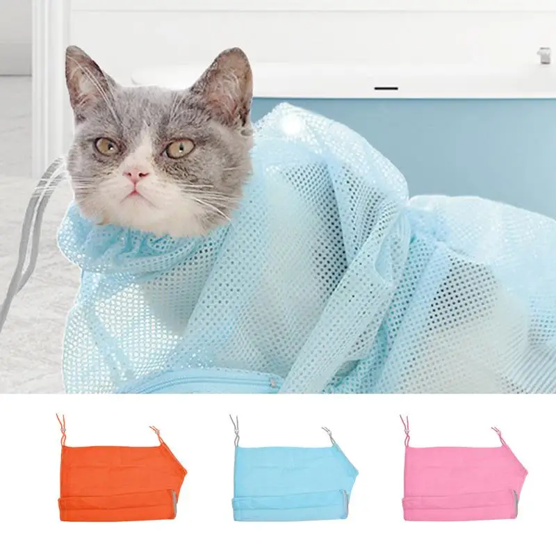 Cat Bath Bag Adjustable Shower Net Bag Anti-Bite Breathable Restraint Shower Bag Pet Grooming Supplies For Bathing Body Care