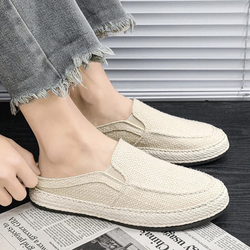 men half slippers Fashion Mesh Breathable Men Outdoor Hard-wearing Casual Shoes Soft Slip-on Footwear All-match Flats men shoes