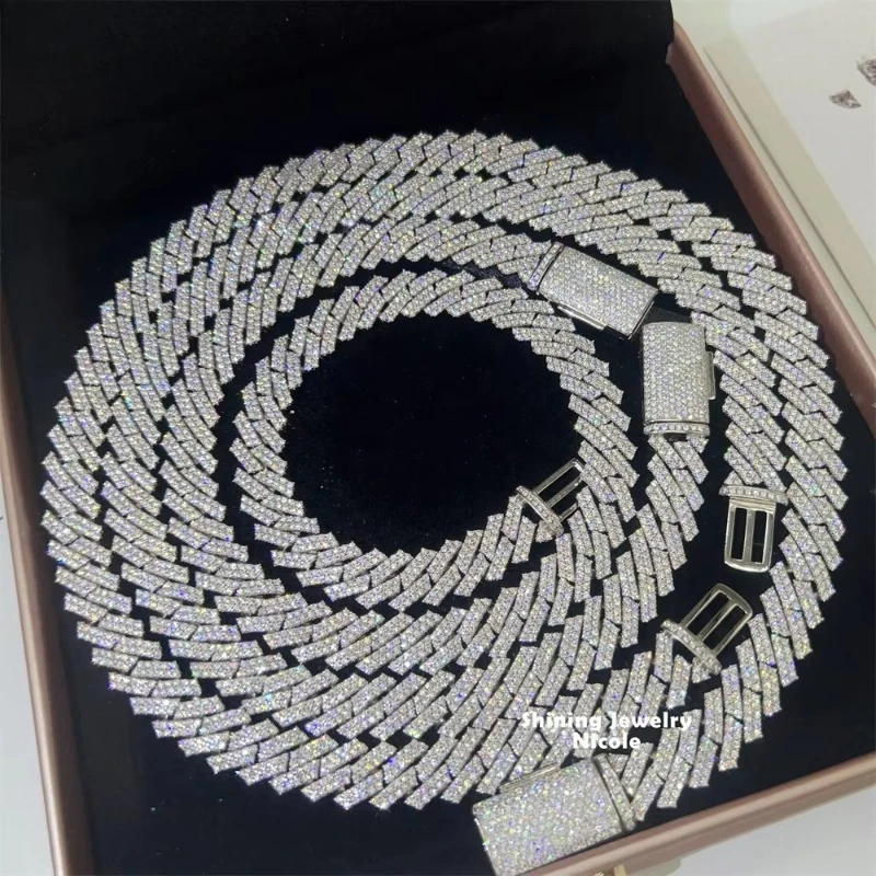 

Custom Bling 925 Sterling Silver Miami Cuban Link 13mm Width Moissanite Cuban Chain Necklace