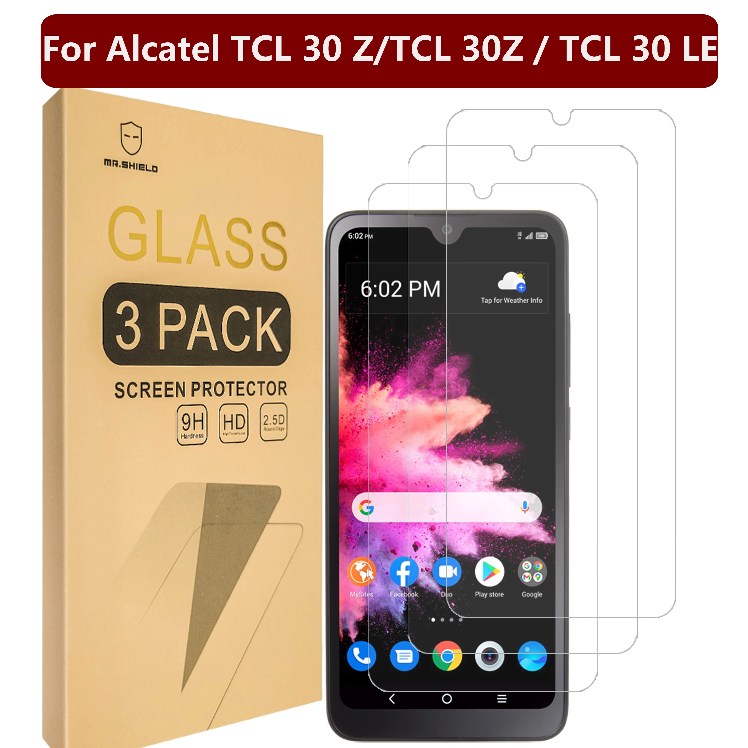 

Mr.Shield [в 3 упаковках] предназначен для Alcatel TCL 30 Z/TCL 30Z / TCL 30 LE [закаленное стекло] [Японское стекло с твердостью 9H]