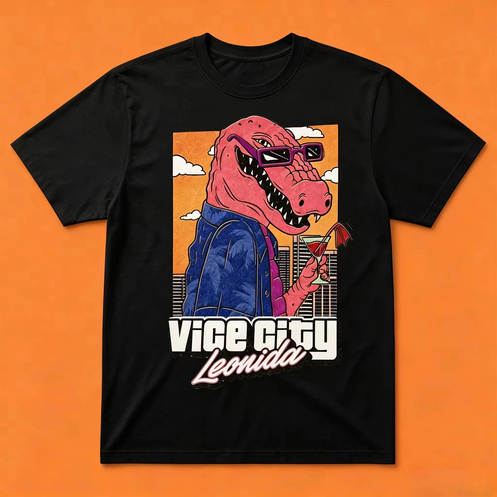 Y2k Casual Short Sleeve Jason Vice City Leonida Alligator Printed T-shirt Fashion O Neck T-shirt O Neck Sports Clothes Unisex