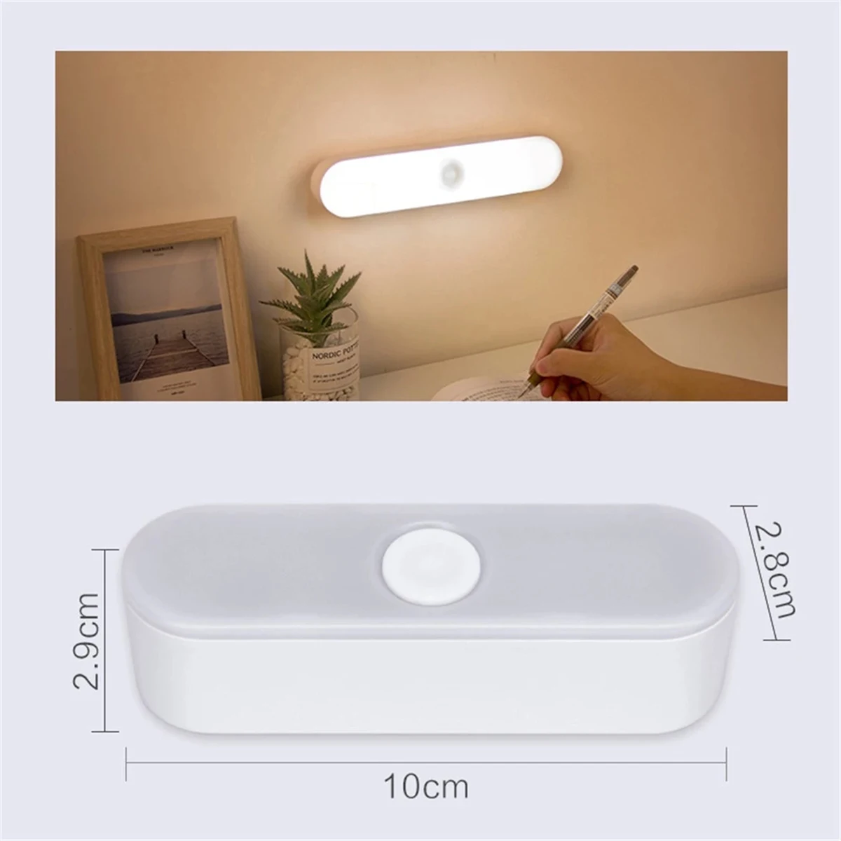 10cm Led Bedside Motion Sensor Night Lamp Warm-light Push Button Switch Wardrobe Recharge Intelligent Closet Light Cupboard Desk