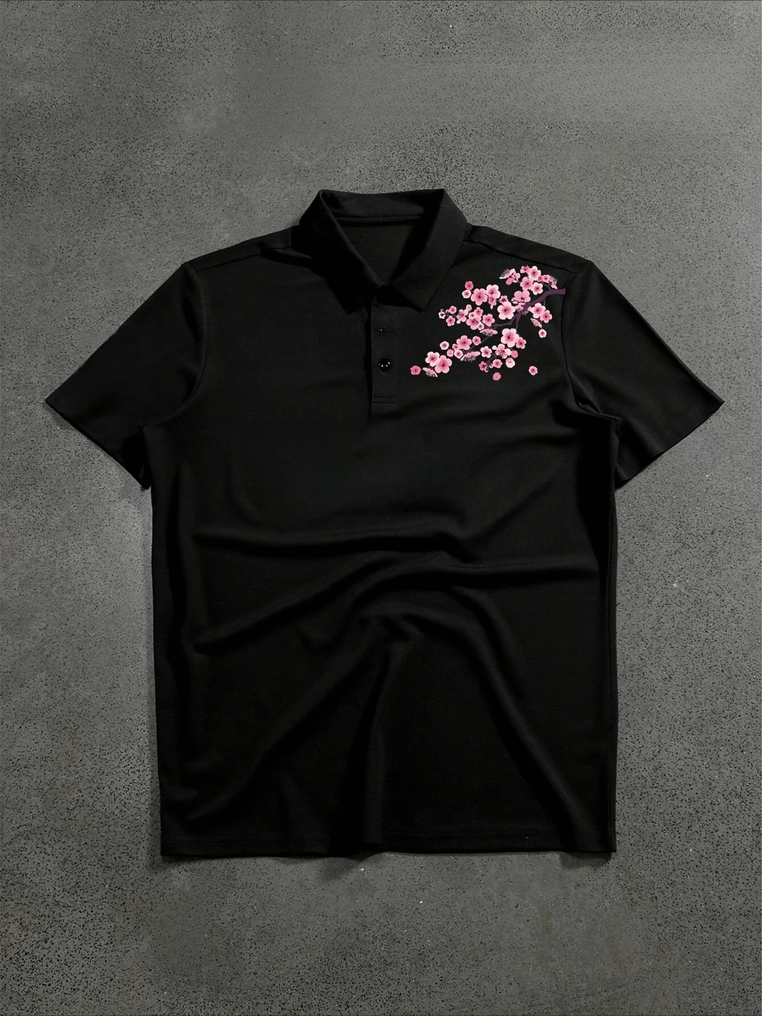 Polo Shirts Men'S Short Sleeve T-Shirt Cherry Blossom Pattern Print Casual Style Loose Fit Streetwear Aesthetic Golf Shirts Y2K