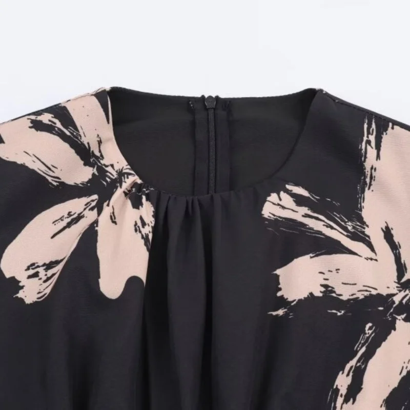 Abito da donna per le vacanze estive, taglio in vita, stampa floreale, orlo con volant, abito longuette a strati, vacanza al mare