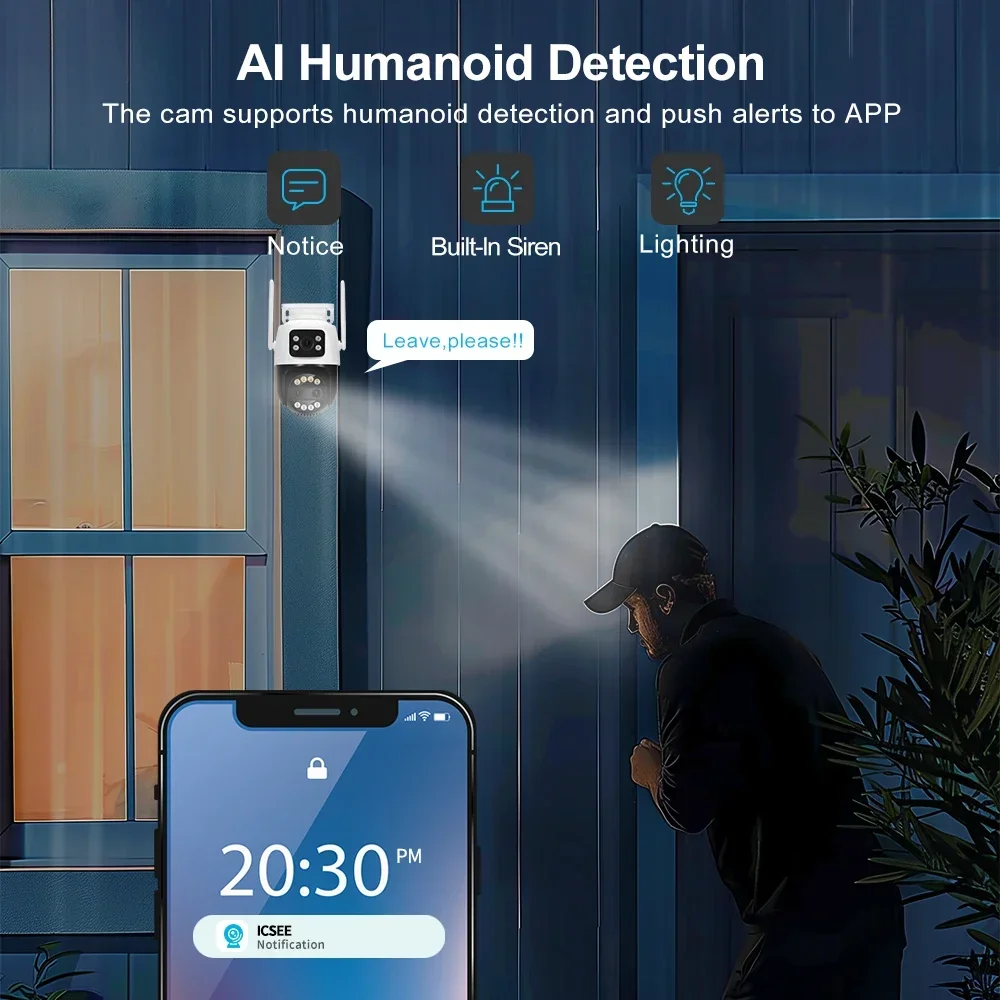 Xiaomi 2025 8MP двойной объектив 2,8-12 мм 8-кратный зум 4K PTZ Wi-Fi IP-камера уличная AI человеческая аудио камера наблюдения для домашней безопасности