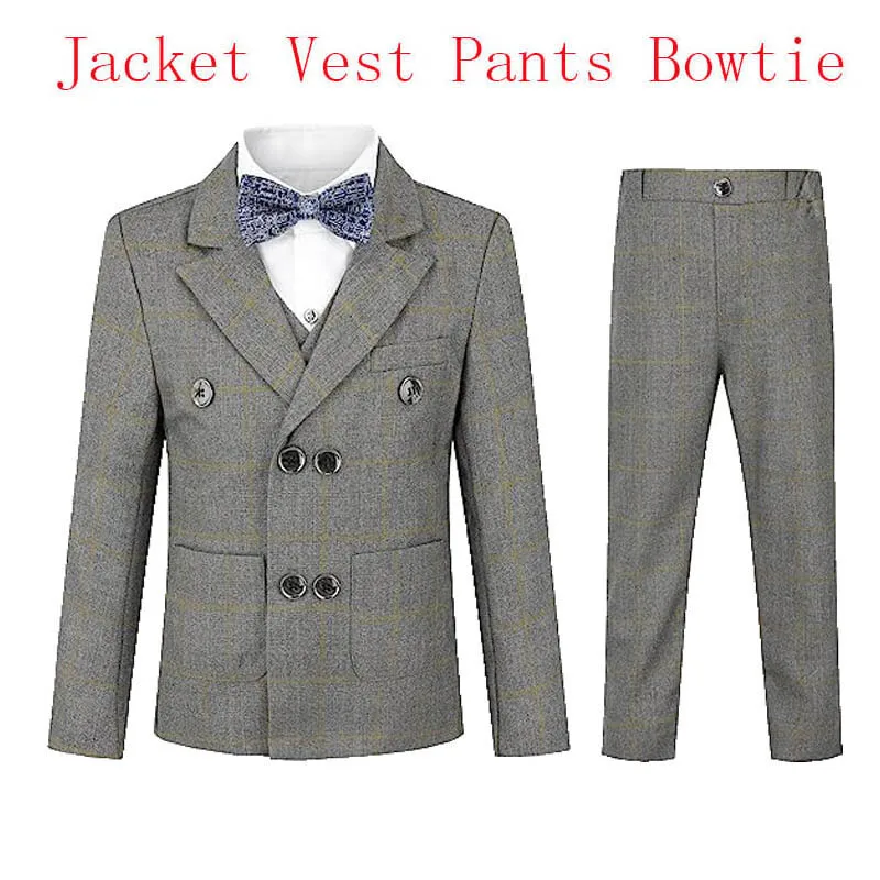 Children Spring 4Pieces/Set Jacket Vest Pants Bowtie Ceremony Suit Boys Wedding Dress Kids Prom Show Photography Costume