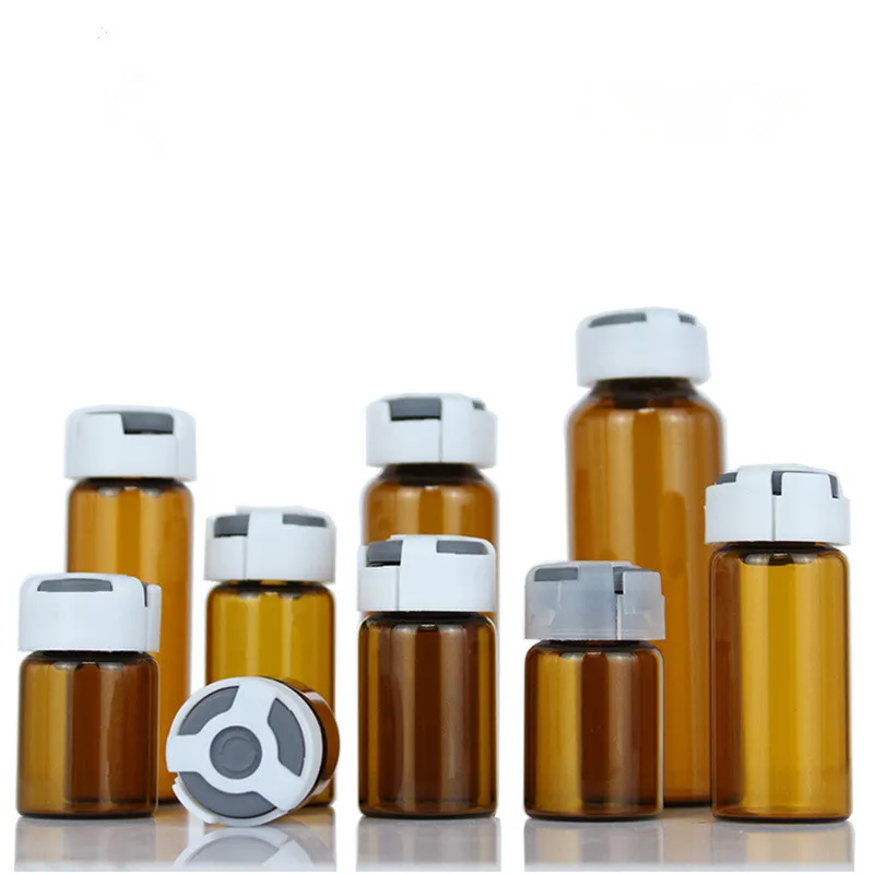 10pcs 50pcs 3ml 5ml 10ml 15ml 20ml 30ml Amber Injection Glass Vial &Flip Off Cap Small Glass Medicine Bottles