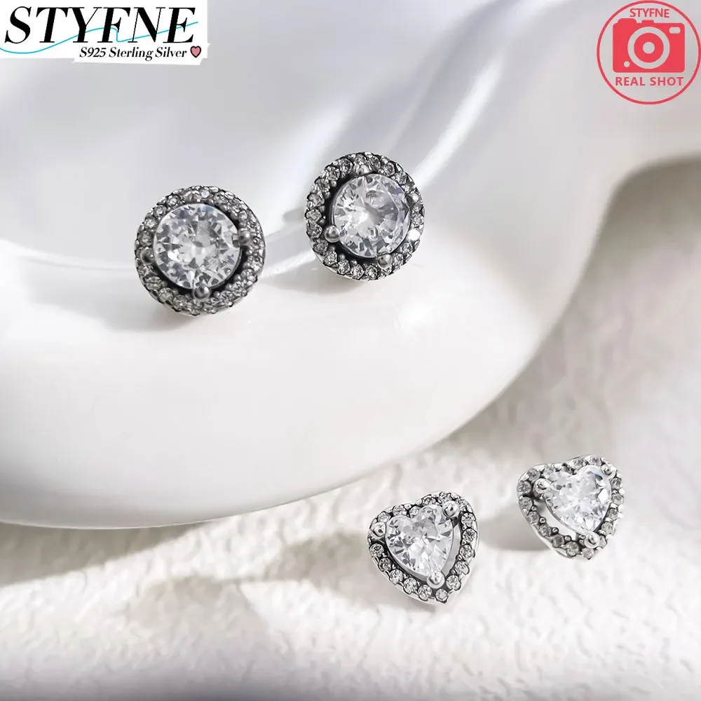 925 Sterling Silver White Shiny Love Diamond Zestaw biżuterii Seria Pierścionek Naszyjnik Kolczyki dla kobiet Słodki butik Biżuteria Prezent