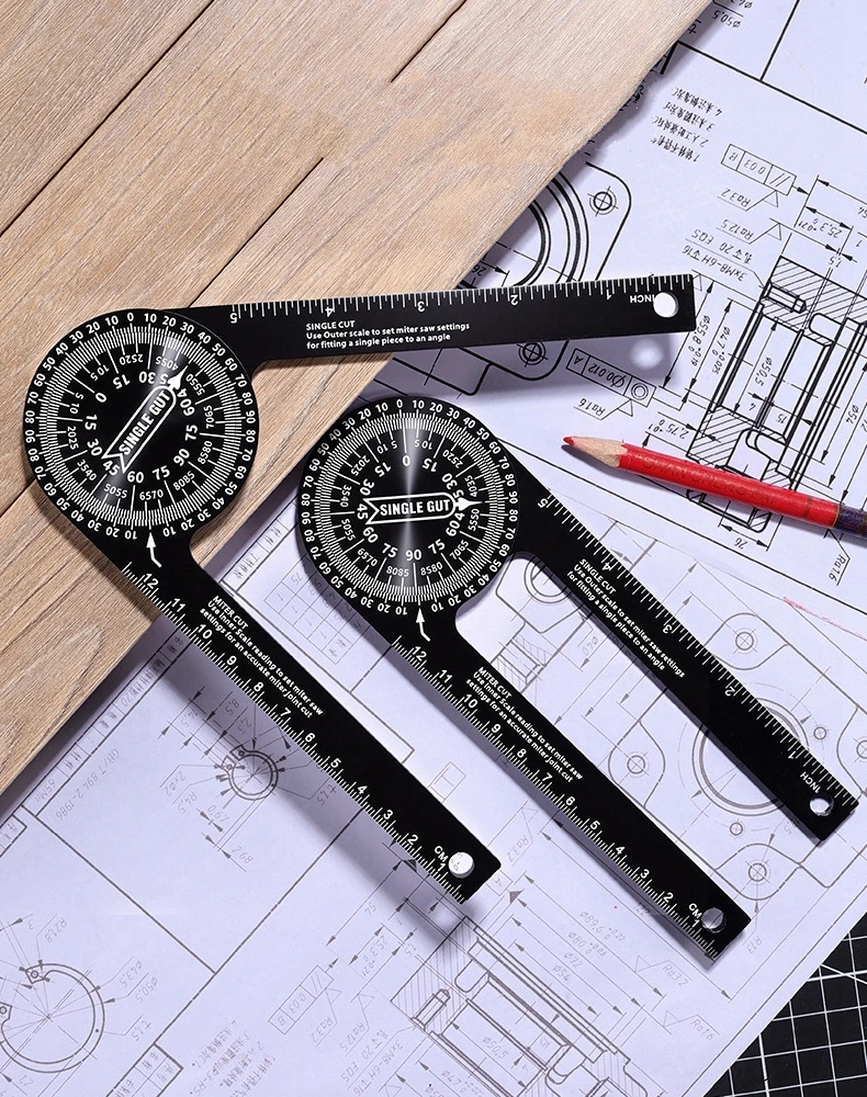 Aluminum Miter Saw Protractor Rust Proof Inside & Outside Miter Angle Finder for Carpenters Precision Laser Engraved Scales