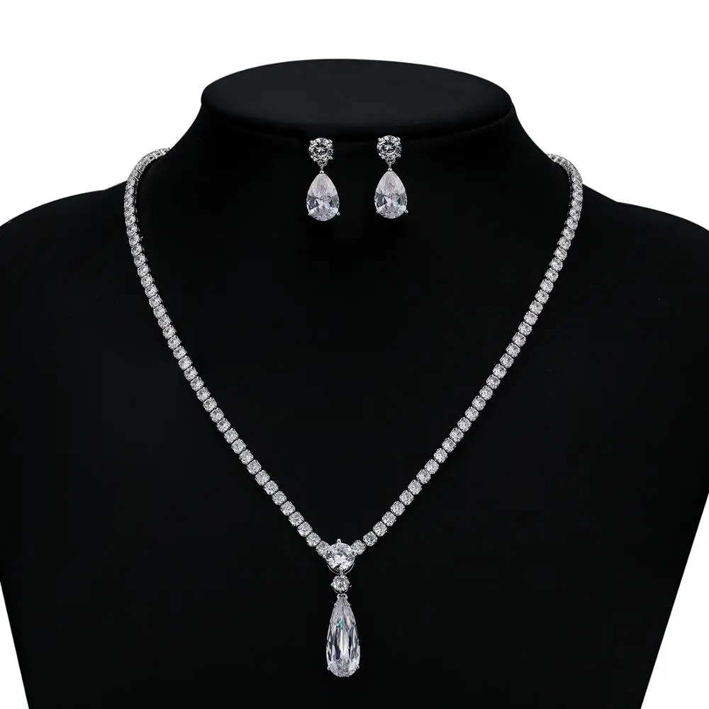 

Drop Cubic Zirconia Bridal Wedding Necklace Earring Set,Fine Women Prom Party Jewelry Sets