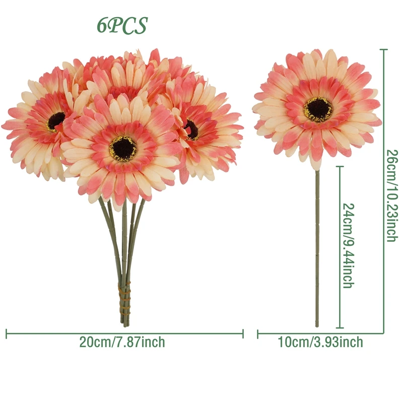 5/10 Stück 26cm Künstliche Seiden-Gerbera-Blumensträuße für Hochzeit, Heim- und Tischdekoration, Künstliche Gänseblümchen für DIY-Blumenarrangements – Detail 8