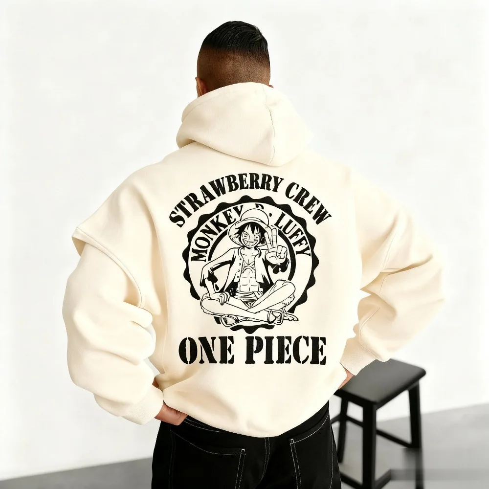 

One Piece Luffy Hoodie Anime Print Oversized Unisex Pullover Sweatshirt Casual Streetwear Autumn Winter Fitness Graphic Print