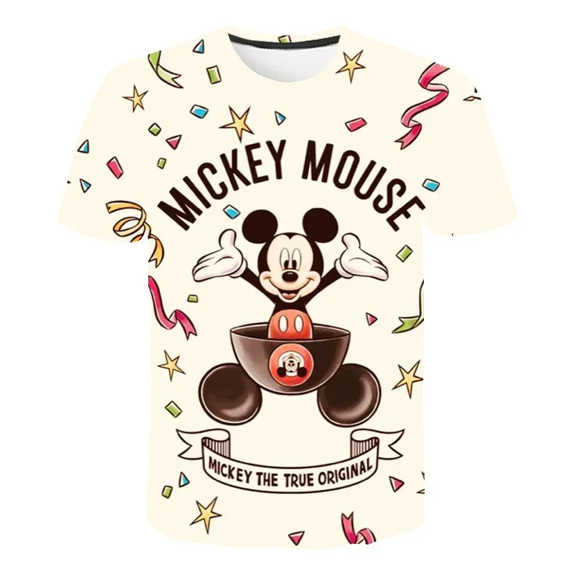 Kaus anak laki-laki lengan pendek, Mickey Mouse, Kaus anak laki-laki motif 3D kasual lengan pendek, atasan Mickey, baju anak-anak lucu longgar leher O