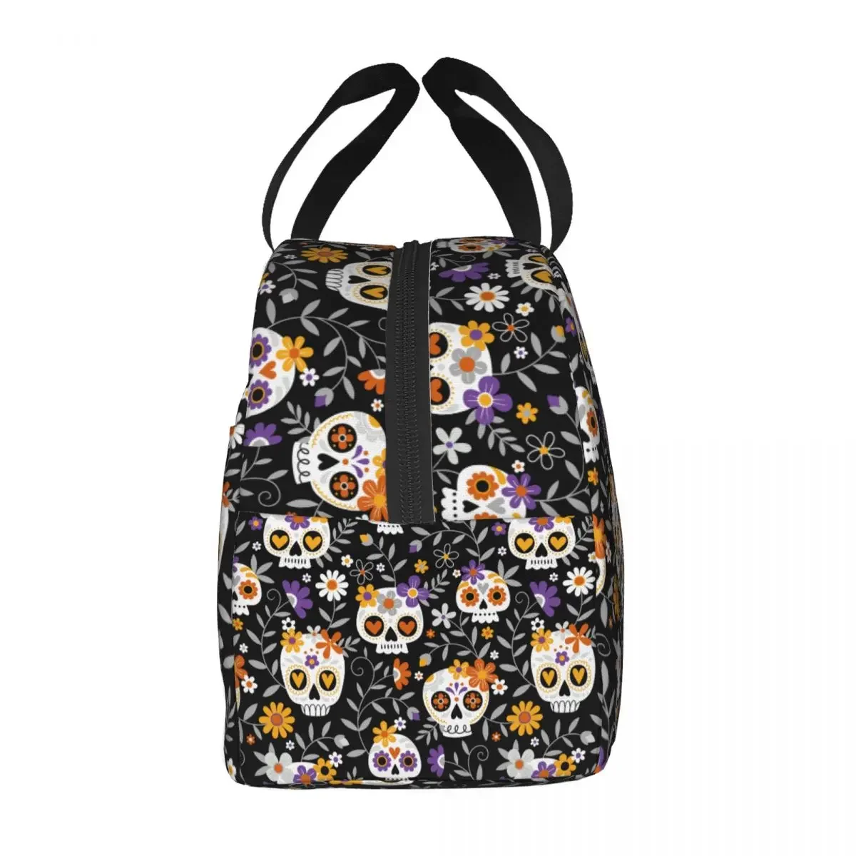 Fiambrera térmica con estampado de calaveras de azúcar para mujer y niño, fiambrera portátil con aislamiento Oxford, bonita