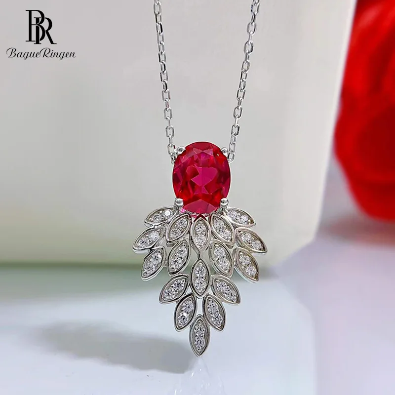 

Bague Ringen 925 Sterling Silver Ruby Pendant Necklaces Simple 7*9mm Red Gemstone Wedding Anniversary Fine Jewelry Female Gifts