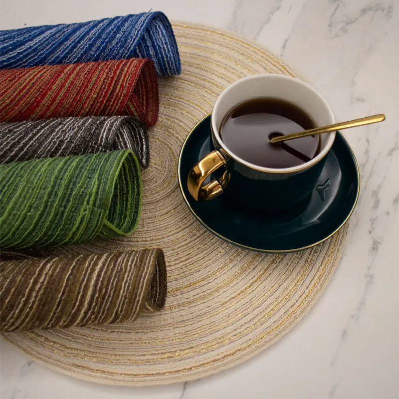 5pcs-38cm Woven Ramie Placemats Round Table Mats Anti Slip Dining Table Mats Individual Plate Pads Kitchen Drink Cup Coasters