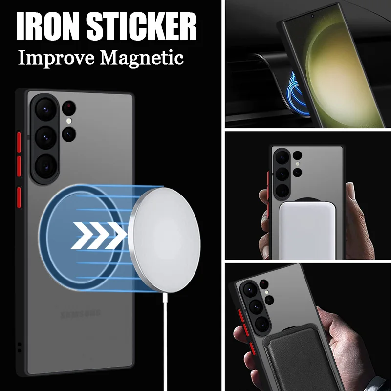 Magnetic Hard Case For Samsung Galaxy S24 Ultra S23 Ultra S22 S25 Edge Plus S21 S20 FE For Magsafe Wireless Charge Matte Cover
