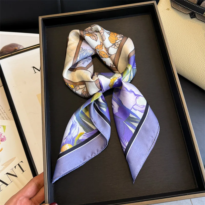

Square Scarf Print Hijab Silk Female Luxury Shawl Wraps Headscarf Neckerchief Bandanas Ribbon Foulards Femme Luxury Brands