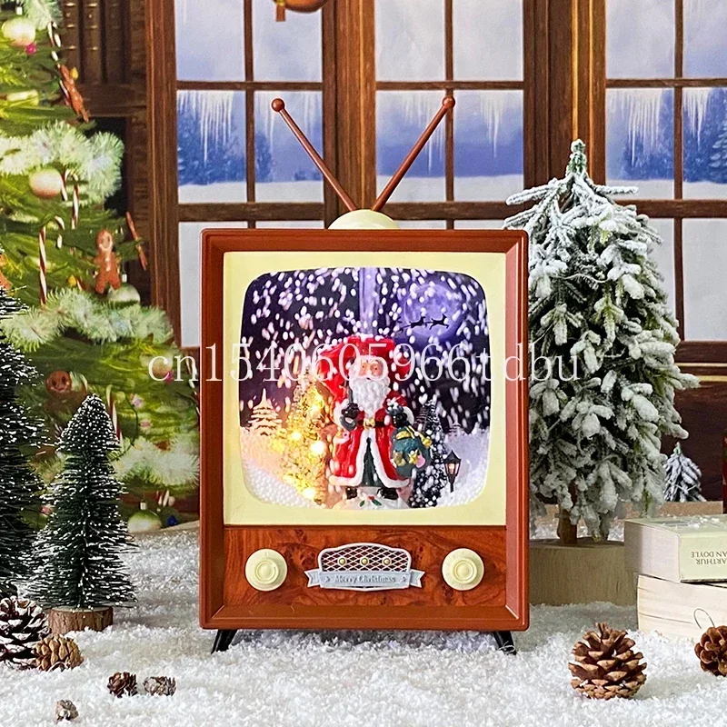 Retro TV Music Box Playing Christmas Songs Snowball Decorations Gift Retro TV Christmas