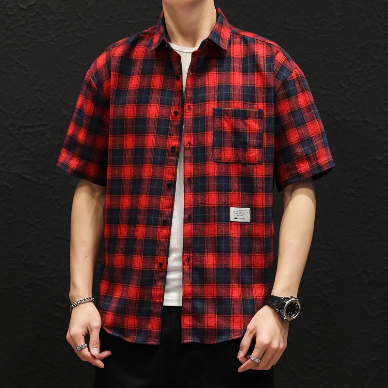 

2023 Summer New Men's Short Sleeve Shirt Fashion Casual Plaid Shirt Men's Thin Breathable Shirt