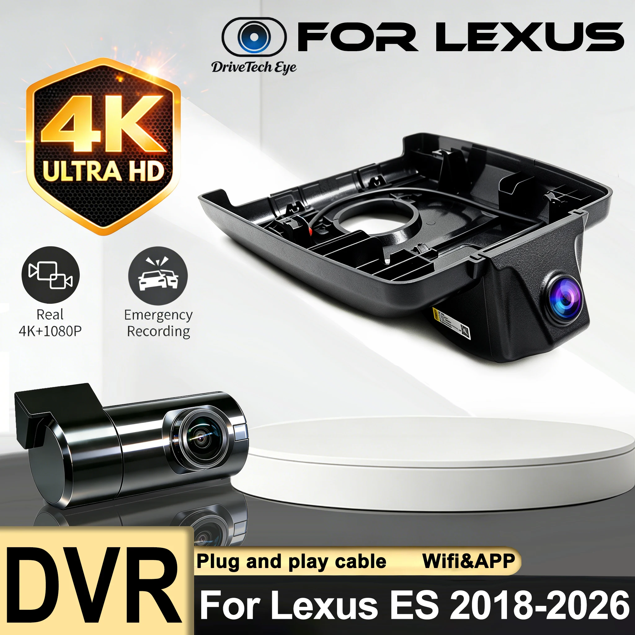 4K Plug And Play For Lexus ES ES300H 260ES SPORT 2018-2024 2025 2026 Car Wifi DVR Driving Video Recorder Dash Cam Camera