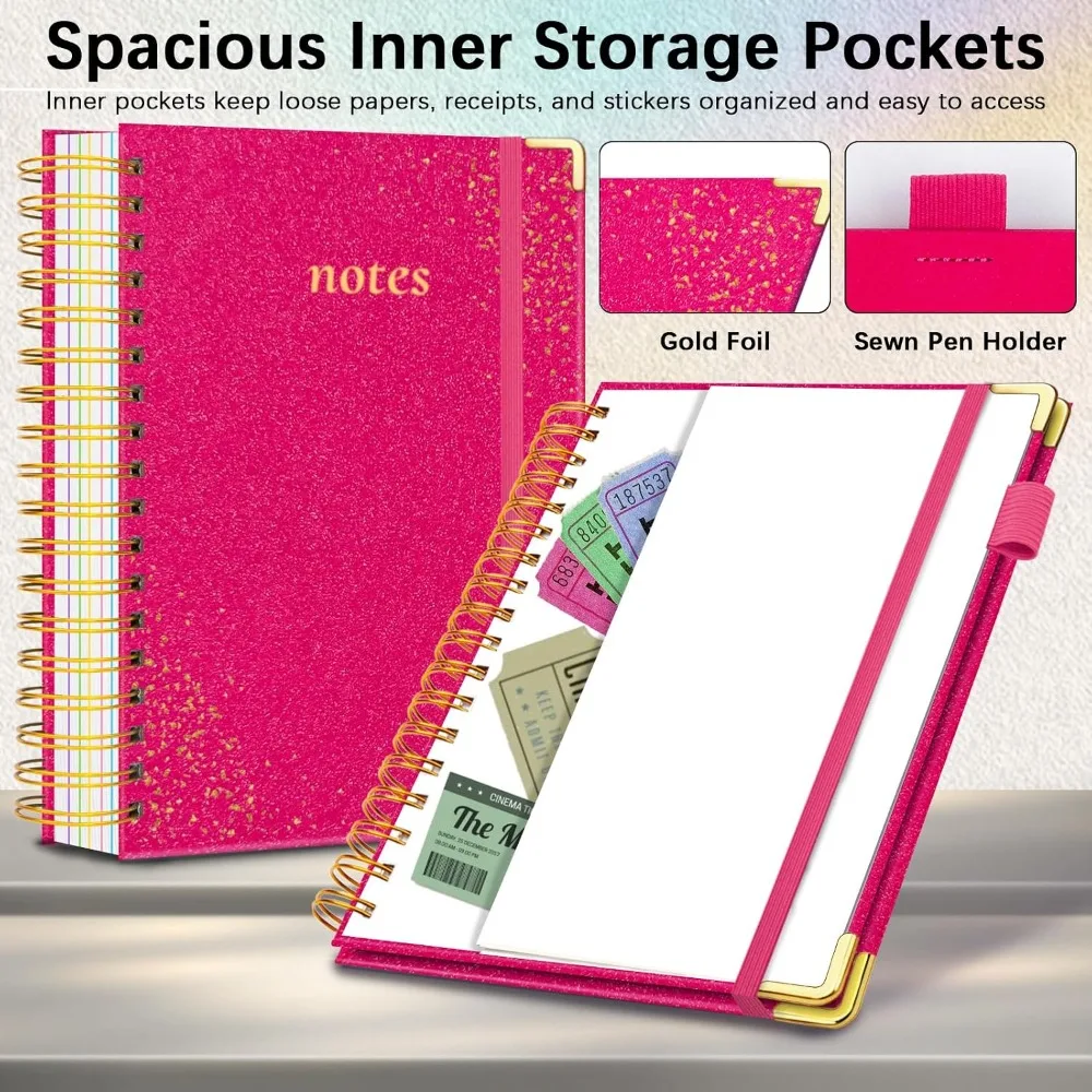 5-Subject Spiral Notebook, 300 Pages, College Ruled, Rose Red