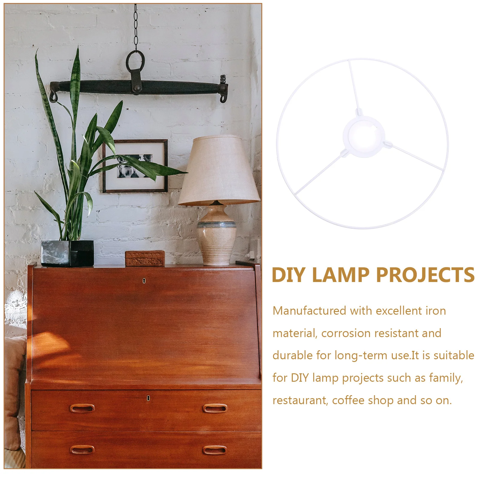 

1Set Lampshade Frame 25cm Metal Wire Drum Shape Vintage Lamp Shade Ring DIY Lamp Shade Holder for Pendant Chandelier