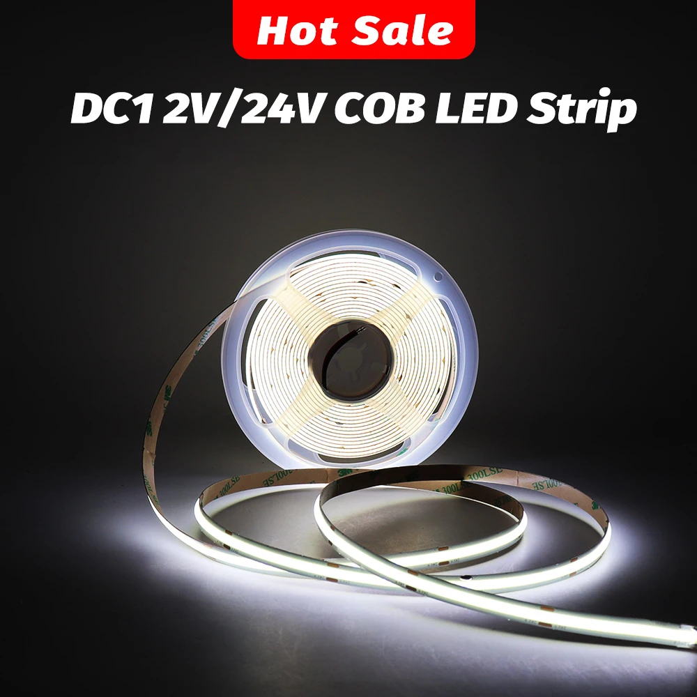 

COB LED Strip Light Flexible 12V 24V LED Tape High Density Linear Lighting 8mm 10mm PCB Warm/Natural/Cold White For Home Decor