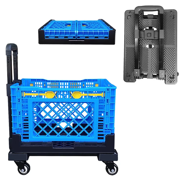 Cesta de la compra plegable de plástico con logotipo personalizado, carrito de compras, 4 ruedas, 40kg, tubo de hierro rodante, supermercado, coche,