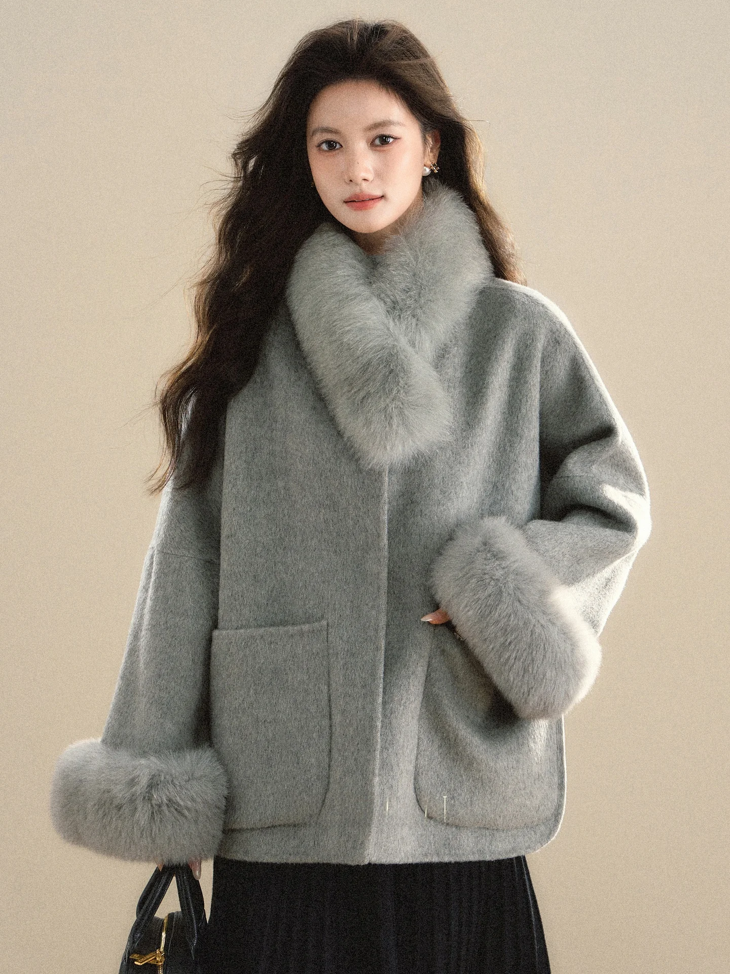 

Теплое шерстяное пальто для женщин: свободный крой, зимний модный дизайн, элегантное, с круглым воротником, на одной пуговице, для повседневной носки