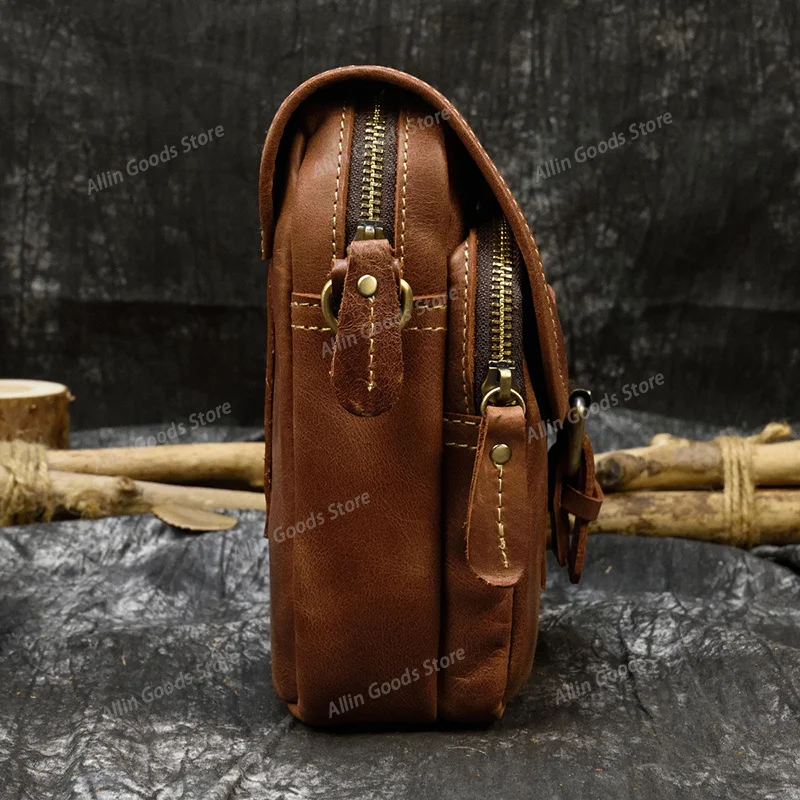 Vintage Fashion Genuine Leather Waist Bag, Crazy Horse Leather Outdoor Casual Multi-Functional Crossbody Belt Clip Phone Pouch
