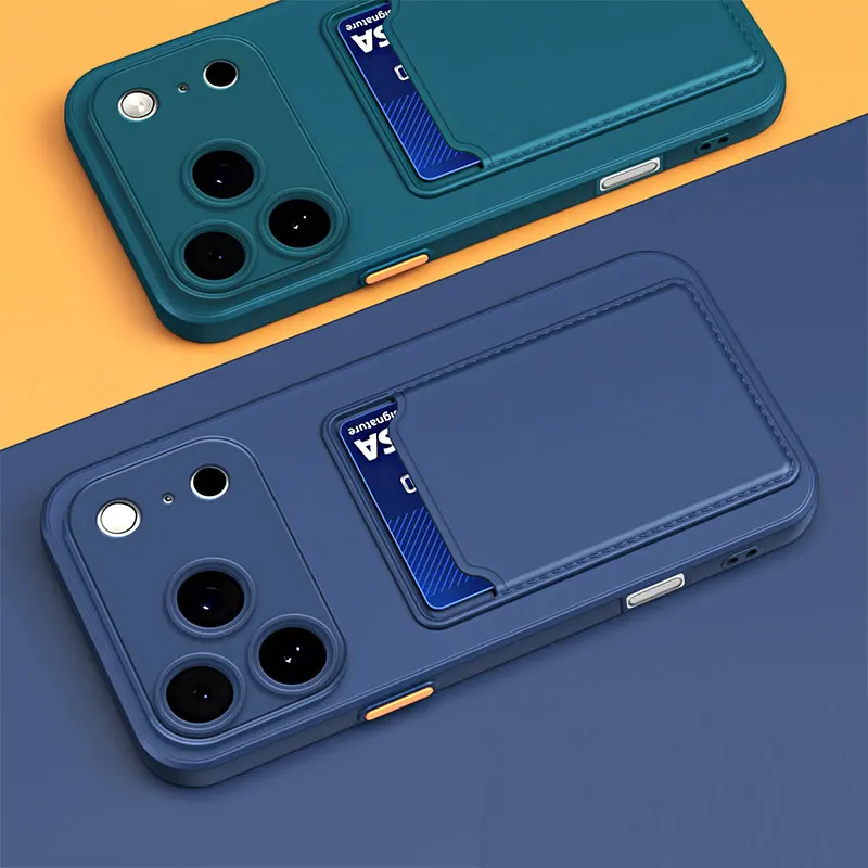 Luxus Weiche Silikon Brieftasche Fall Funda Für iPhone 17 Air 16 15 Pro Max 16 17 Plus Karte Halter Slot Zurück abdeckung Schutzhülle coque