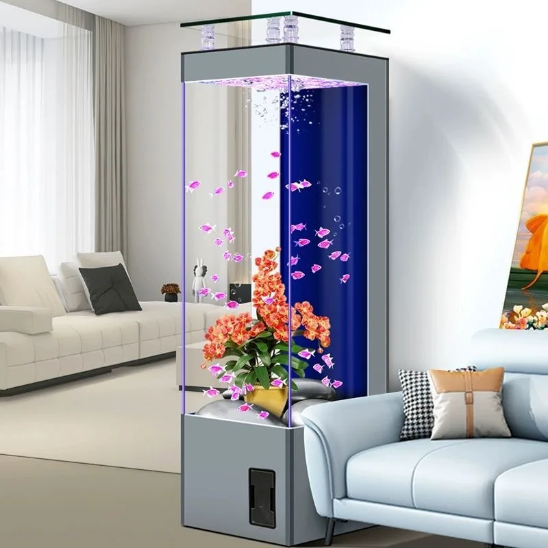 

Goldfish fish tank office living room household small and medium floor type square ecological water-free high definition glass