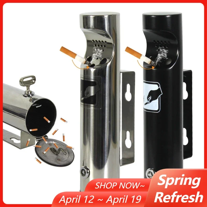 

Wall Mounted Stainless Steel Ashtray Lockable Cylinder Cigarette Ash Bin for Outdoor Patio Public Cigarette Ash Tray Ashtray
