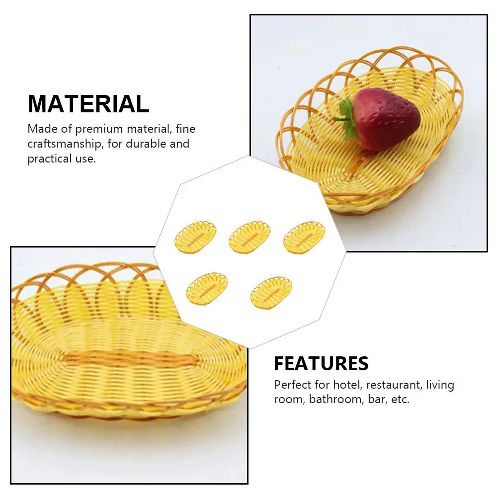 

5Pcs Hot Pot Basket Imitation Rattan Woven Storage Baskets Multipurpose Bread Snack Container Fruit Basket Handmade Desktop