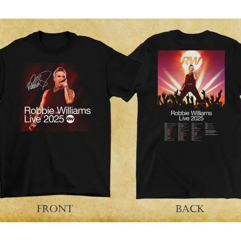 2025 جولة حية روبي ويليامز تي شيرت أسود S 5XL