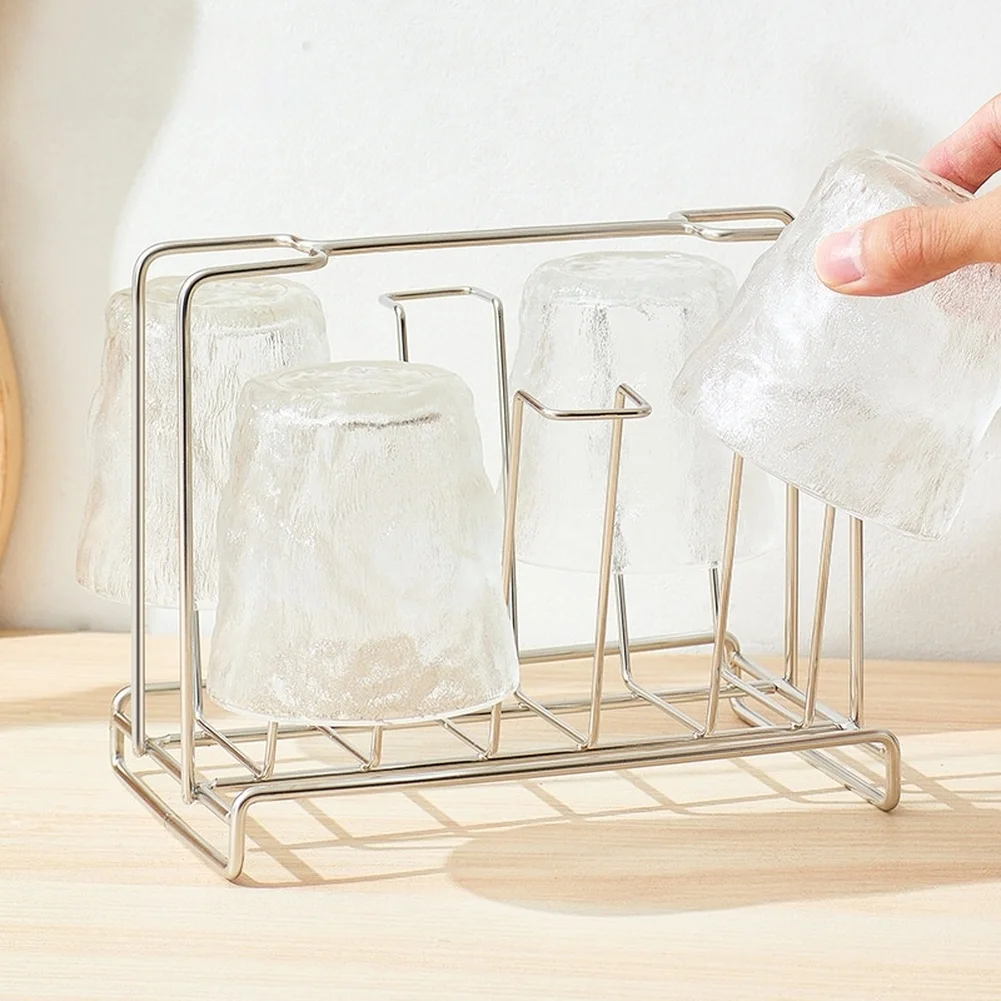 Stainless Steel Draining Rack for Cups Designed for Fast Drying of For Glasses Mugs and Teacups with Ergonomic Transport Handle