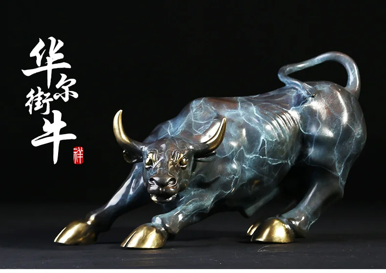 COOL -lightning Lucky cattle home Business equity market Wall Street Money Drawing FENG SHUI Charging Bull bronze Statue