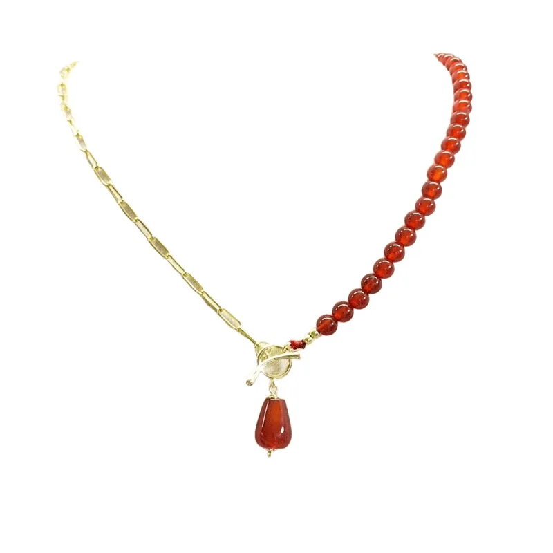 

6MM Red Agate Beads Pendant Necklace