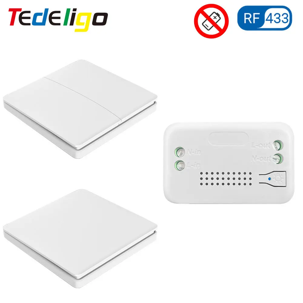 

Mini 220V 110V Wireless Light Switch RF 433MHz Kinetic Wall Switch Remote Controller,No Battery Need IP44 Waterproof for Lamp