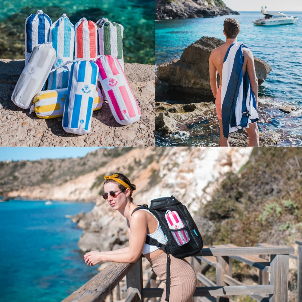 Summer Striped Microfiber Beach Towel with Bright Colors, Super Absorbent and Soft, Fast-Dry and Ultra Light Camping Towel