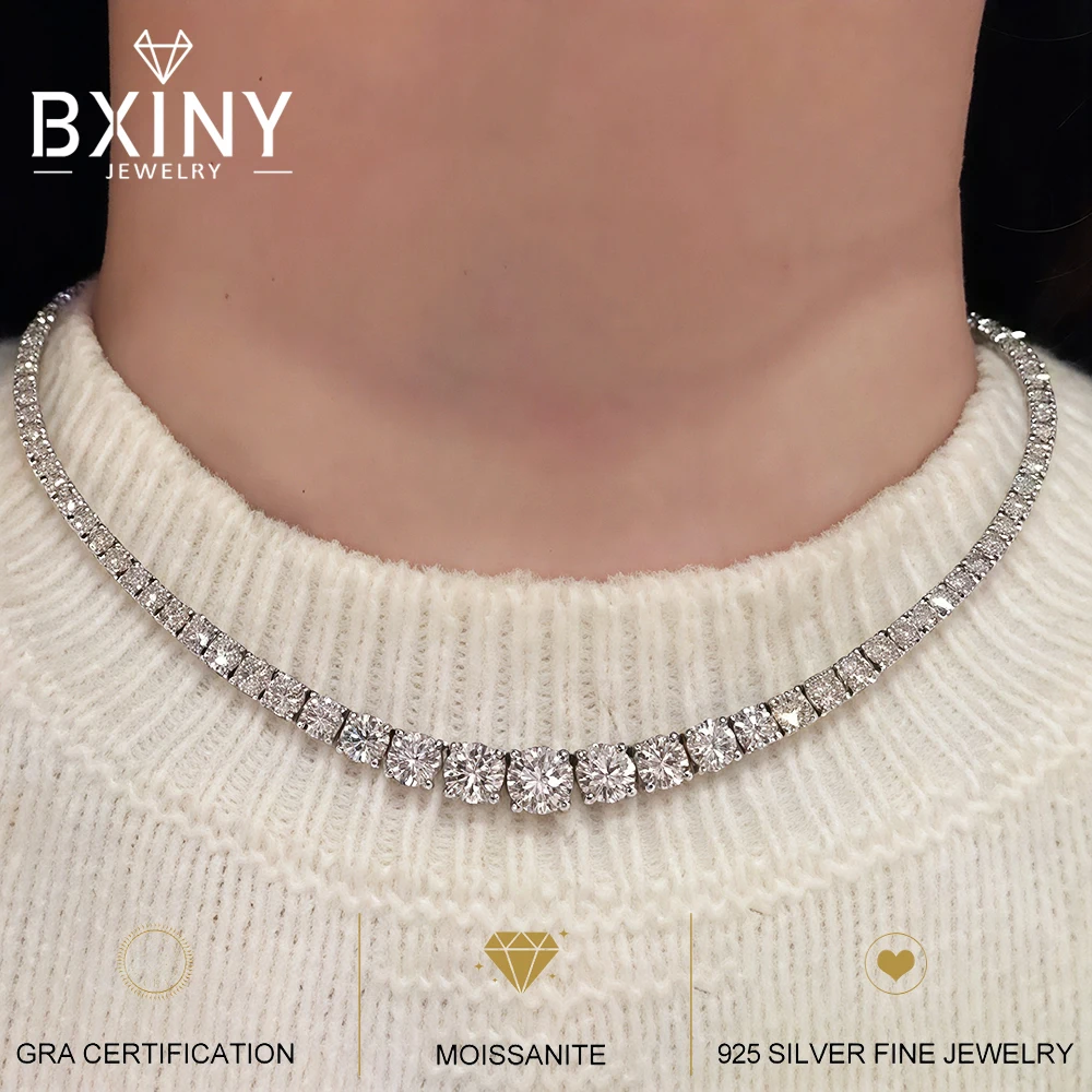 

BXINY Luxury Gradient Full Moissanite Tennis Necklaces S925 Silver GRA Certified Diamond for Women Romantic Bridal Gifts Jewelry