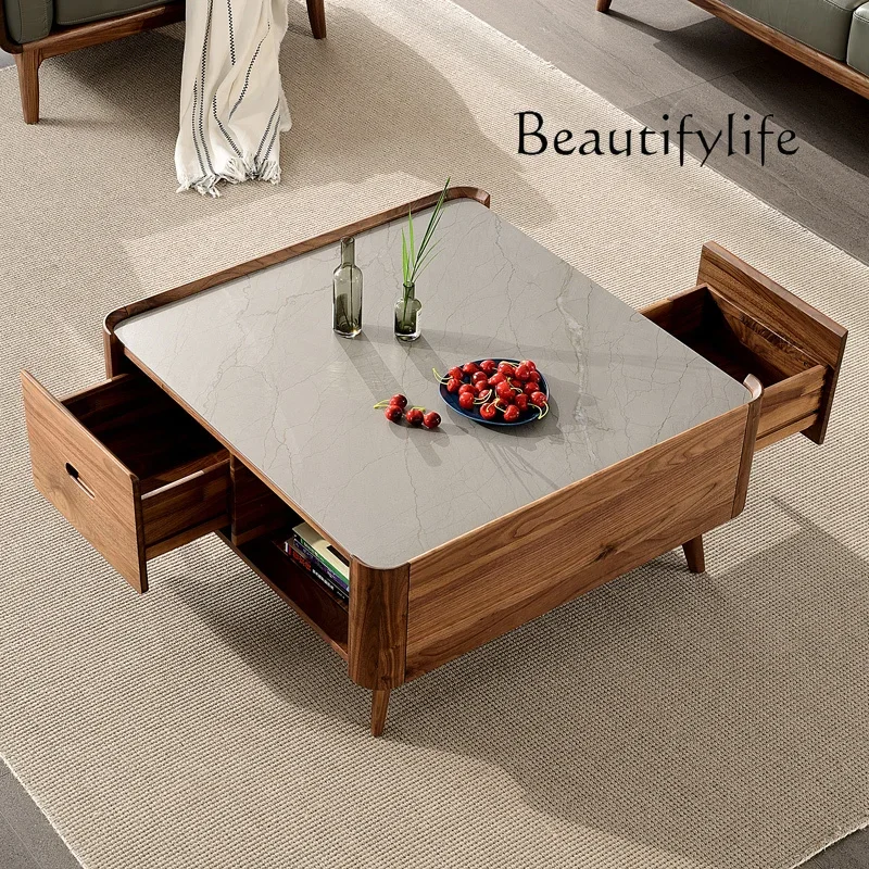 

muebles para hogar Black Walnut Nordic Combination Simple Solid Wood Modern Square Living Room Coffee Table TV Cabinet Stone Pla