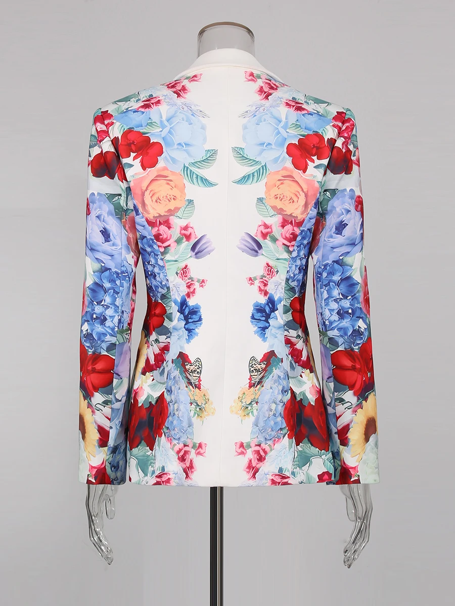 TWOTWINSTYLE ضرب اللون الطباعة قطعتين مجموعات للنساء التلبيب طويلة الأكمام تقسم زر السترة عالية الخصر مجموعة بناطيل رجالي أنثى جديد